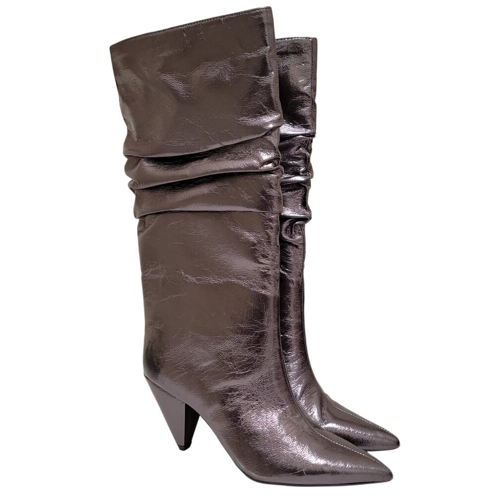 INC INTL Concepts Women Diiannaa Slouch Riding Boots Size US 7M Pewter Metallic